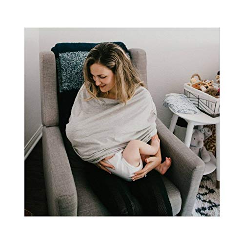 Nursing Cover for Breastfeeding Super Soft Cotton Multi Use for Baby Car Seat Covers Canopy Shopping Cart Cover Scarf Light Blanket Stroller Cover (Grey)