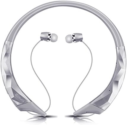 Bluetooth Headphone, Wireless Neckband Headset, Sport Sweatproof with Retractable In-ear Earbuds, Noise Cancelling Stereo Earphones with Mic for iPhone Android Cellphone (silver)