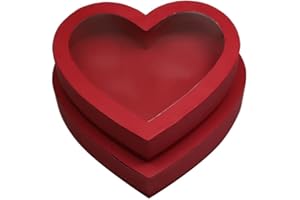 MANOCZY 10"Cardboard Heart Shaped Mache Flowers Packaging Strawberries Sweets Gift Box with Clear Lid Set of 2(L/M) (Red, Heart Shaped)