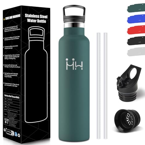 HoneyHolly Trinkflasche 1L Edelstahl, BPA-Frei, Wasserflasche Edelstahl, Auslaufsichere Isolierflasche Doppelwandig, Isolierflasche, Thermoflasche, mit Strohhalm, Thermoflasche Kohlensäure Geeignet