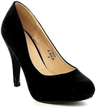Bella Marie Womens Nine-1 Suede Almond Toe Classic Pumps Stiletto Party Dress Heel,6 B(M) US,Black