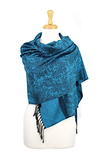 Paskmlna Paisley Jacquard Pashmina Shawl Wrap Scarf Stole (Blue0185)