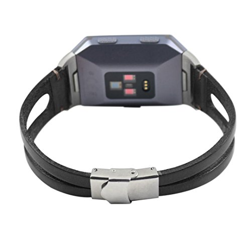 Lisin Leather Band For Fitbit Ionic,Replacement Leather Wristband Band Strap Bracelet (Black) - Thumbnail 5