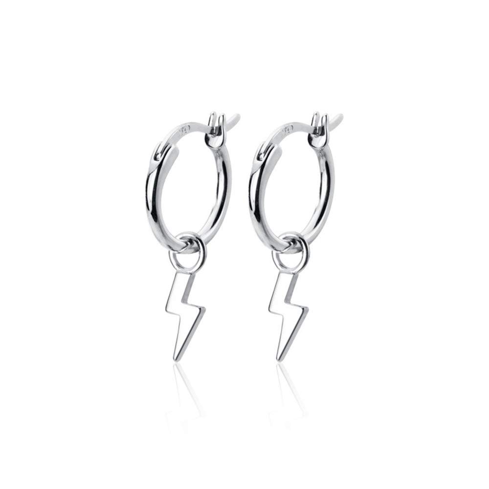 Delicate Small Lightning Bolt Dangle Hoop Earrings for Women Girls Men Sterling Silver Dipped Huggie Personalized Drop Clip Hypoallergenic Stud Delicate Charm Punk Fashion Jewelry White Gold Plated