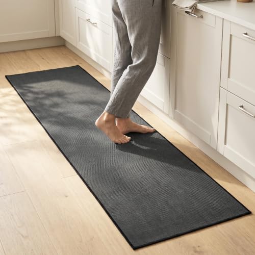 Zourglow Kitchen Rug Washable Non-Slip 44 x 180 cm | Absorbent Pad with Rubber Base, Stain Resistant for Sink, Hallway, Laundry Room, Indoor and Outdoor, Grey