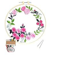 Louise Maelys Embroidery Starter Kit Full Range of Stamped Cross Stitch Kits for Beginner Including Embroidery Cloth with Pattern, Embroidery Hoop, Color Threads, Tools Kit