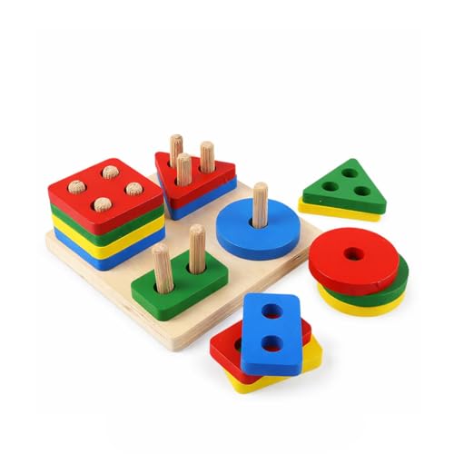 Brinquedo Educativo Montessori de Madeira Pedagógico Sensorial Formas Geométricas Didáticas Multicoloridas Encaixe Infantil e Cores Empilháveis