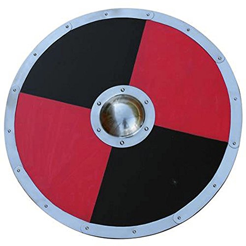 Wood And Steel Reinforced Black And Red Medieval Viking Barbarian Combat Shield LARP Costume Piece