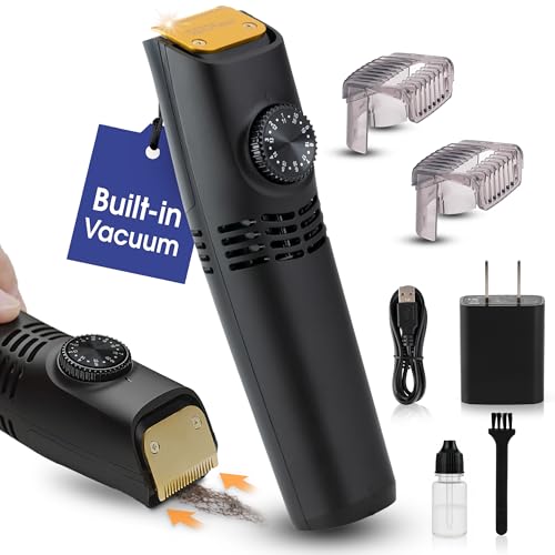 Bell+Howell Vacutrim Deluxe Cordless Mens Beard Trimmer, Rechargeable Electric Shaver with 20 Trim Setting and Built-in Vacuum for Mustache, Sideburns. Facial Hair, Black, 7.5", As Seen On TV