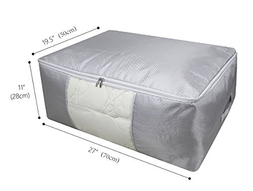 AMJ 68X50X27cm, Jumbo Clothing Storage Bags, View Window Bag, Comforters,Pillows, Blankets Storage Box for Shelf, Attic,Closet Organization, Light Gray, Set of 2