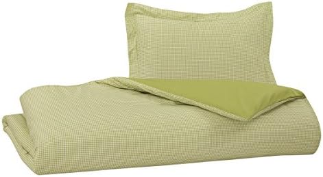 DELANNA Reversible Duvet Cover Set 100% Cotton 2 Piece Percale Duvet Cover Set Includes Duvet Cover and a Pillow Sham Crisp, Comfortable, Breathable, Soft and Durable (Twin, Lime Ginham)