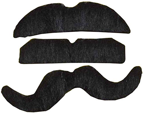 12 Assorted Black Fake Peel And Stick Mustaches Costume Accessory