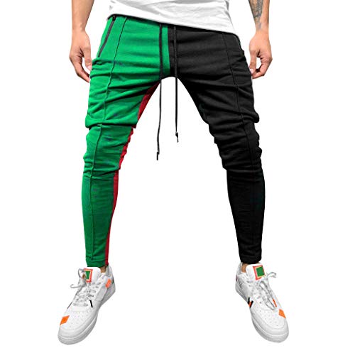 AgrinTol Mens Sports Pants, Fashion Men's Casual Solid Loose Patchwork Color Sweatpant Trousers Jogger Pant Green
