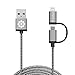 F-color iPhone 6 Charger, 6.6 Ft Long, 2-in-1 Apple MFI Lightning Cable for iPhone 8 6S Plus 5 5S 5C,iPhone SE, iPad Pro, iPad Mini 4, Mirco USB Charging Cord for Sumsung S6 Edge, HTC, Motorola, Grey