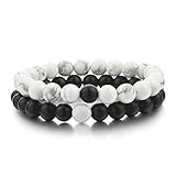 Couples Bracelets,Natural Stone Bead Bracelets-8mm Healing Balancing Beads Men Women Long Distance Bracelets for Him Her Friends at Birthday Valentine(2pcs/ Strong Elastic)
