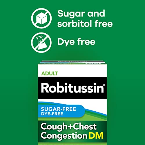ROBITUSSIN SUGAR FREE COUGH + CHEST CONGESTION DM, COUGH AND CONGESTION MEDICINE, MINT FLAVOR – 4 FL OZ