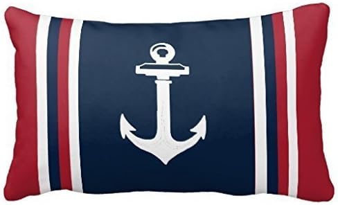 FFJPL Navy Blue Red Nautical Anchor Lumbar Pillowcase Pillow Covers Decorative Throw Pillow Case with Zip Home Decor for Couch 12x20 inch