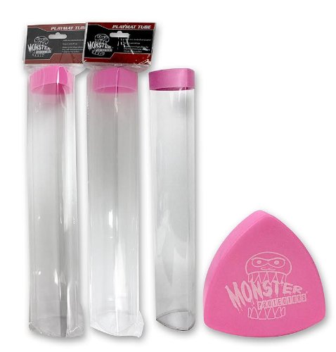 Playmat Tube - Monster Protectors Prism-shaped Play Mat Tube (Pink)- Won't Roll Off Surface and Easy in and Out Design