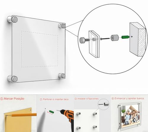 Soporte de Pared Acrílico Transparente, 33.5x24.5cm Letrero Marco Tamaño Carta, Porta Menu para Título Profesional y Marcos de Fotos Acrílicos