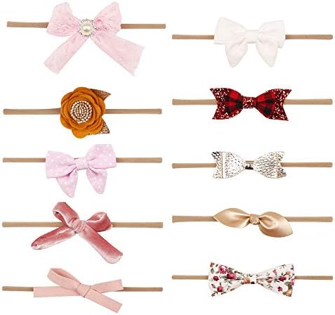 Subesty Baby Girls Nylon Elastic Headband Soft Flower Hair Band For Toddler Infant Newborn Set Of 10