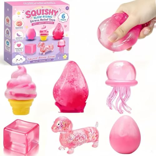 ORCHID M® 6 Pcs Set Box Fidget Toys, Sparkling Jellyfish Sensory Sensory Bundle, Blind Box Malt Sugar,6-Piece Creative Slow-Return Squishy Birthday Gifts, Party Gift (Pink)