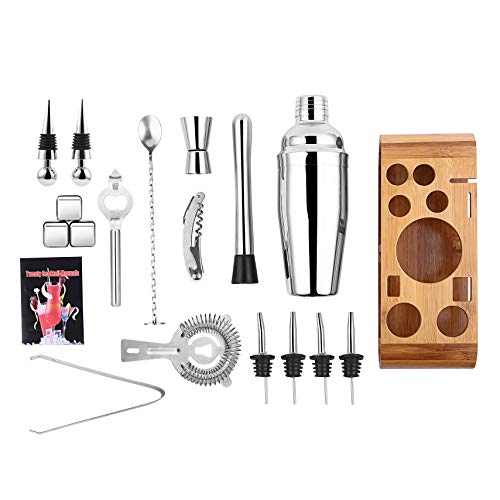 25oz Stainless Steel Cocktail Shaker Bar Set, Bartender Kit with Stand, Bar Tools Set, Martini Bar Mixer Set with Strainer - Cocktail Shaker with Recipes - 19 Piece Professional Bar Accessories - Thumbnail 6