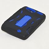 Motorola Droid Razr (XT912) Premium Heavy Duty Hybrid Case (Outer Silicone + Durable Thick Inner Hard Protector Shell Case W/Kickstand) - Blue on Black