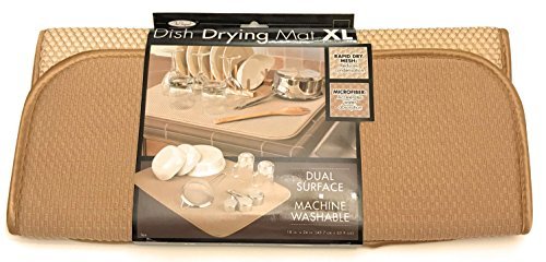 The Original XL Dual Dish Drying Mat - Dual Sided Microfiber Absorbent Machine Washable Multipurpose 18 X 24 (Tan)