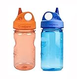 Nalgene Grip-N-Gulp Kids / Children's Tritan 12oz Water Bottles - Orange and Blue Bundle Pack of Two Bottles. Each bottle is 7.5 Inches Tall by 3 Inches in Diameter (Orange and Blue)