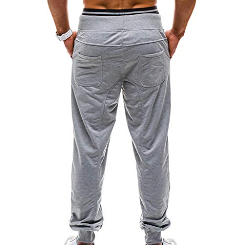 AgrinTol Mens Sports Pants, Men's Casual Trousers Pure Color Tethers Pocket Elastic Belts Loose Sports Pants Gray