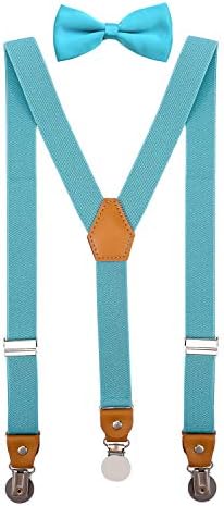 CEAJOO Men Boys Suspenders and Bow Tie Set Adjustable with Round Metal Clips
