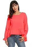 Meaneor Women's Ruffle Peplum High Low Swing Dressy Top Blouse,Pink,Medium
