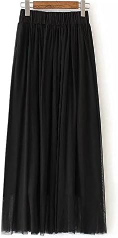 Naomiky Women England Style Two-Layers Gauze Skirt Ball Gown Long Skirt Elastic Waist Lining Skirt for 4 Season Black and White M