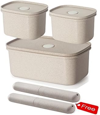 UNIKON Beige Wheat Straw Certified BPA-Free Meal Prep Containers Lunch Box Food Storage Containers with Leakproof Lids-Reusable, Microwave, Shatter-Proof & Freezer Safe - 6 Piece