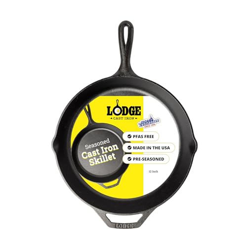 Lodge Bratpfanne Ø 30cm, Höhe 5cm, aus Gusseisen, rund mit Griff, schwarz (1 Stück)