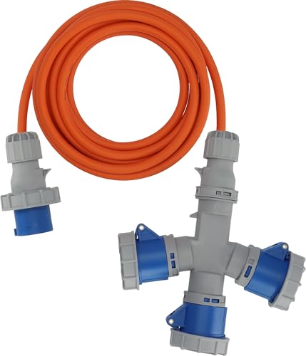 Brennenstuhl CEE Extension Lead with 3-Way Splitter (5m H07RN-F 3G2,5, 3x CEE 230V Socket 16A, IP67 Rating, max. 3680W total power, for Camping, Outdoor, Market Stalls)