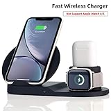 Wireless Charger Station,3 in 1 Charging Stand for Apple Watch, Dock for AirPods, Qi-Certified Wireless Charger for iPhone xr/8 Plus /8/ X Max/Xs/Samsung/All Qi Phones, with AC Adapter