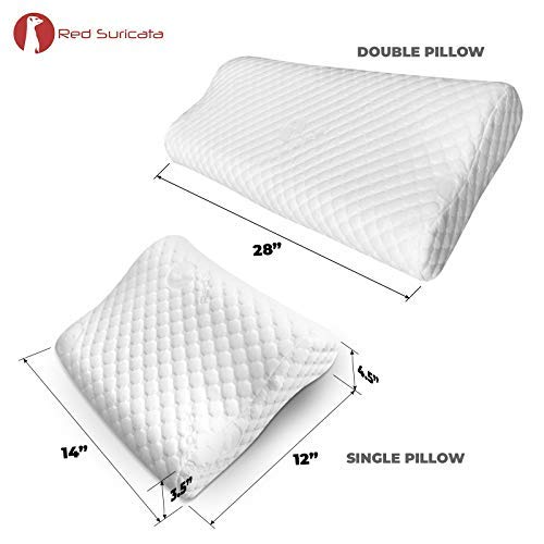 Red Suricata 2 Travel Contour Pillows & Double Pillowcase Bundle – Compact Therapeutic Memory Foam Travel Pillow - Bamboo Cover – 3 Firmness Levels - Connect 2 for Full Size Pillow (Regular)