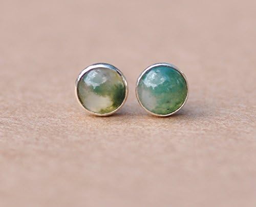 Green moss agate stud earrings with sterling silver studs.