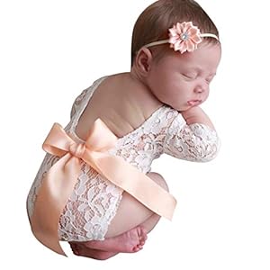 Hinzonek Pasgeboren Meisje Kanten Romper Fotografie Rekwisieten Kostuum Hoofdband Baby Fotoshoot Kleding Met Strik