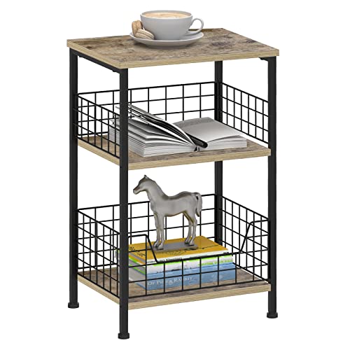 Tall Side Table High 25 Inch, Small End Table with Storage/Wood Board