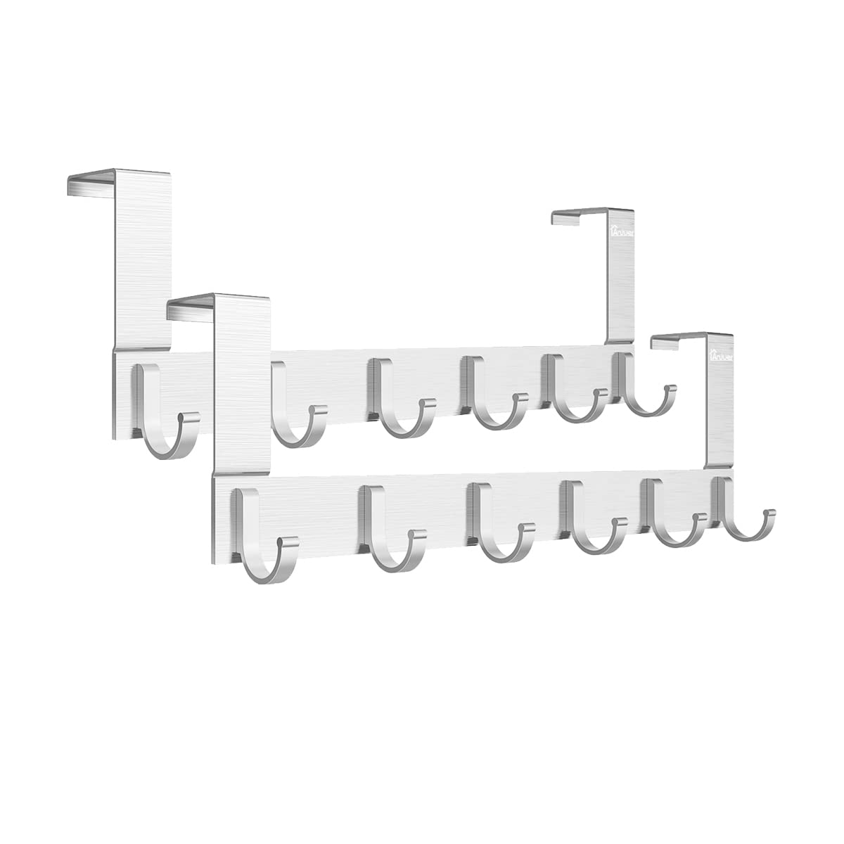 Anjuer Multipurpose Door Hooks, 6 Hooks, Hooks for Coats, Towels, Hats, Robes, Keys, Handbags, Aluminium Alloy Silver