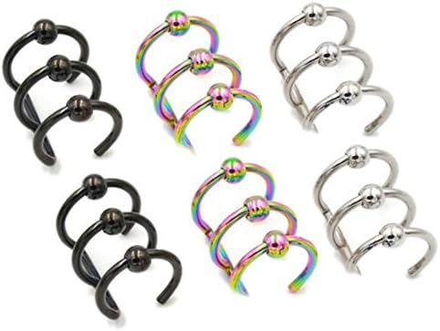 3 Pairs Surgical Steel Non- Pierced Clip On Earrings Fake Earing Cartilage Cuff Ear Rings (1.610mm)