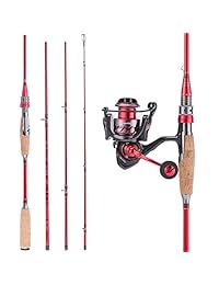 Sougayilang caña de pescar y carrete combinados, bastón de pescar ligero de fibra de carbono y rodamientos resistentes a la corrosión 13 + 1 BB carrete de pesca para viaje 4 piezas de agua dulce salada.