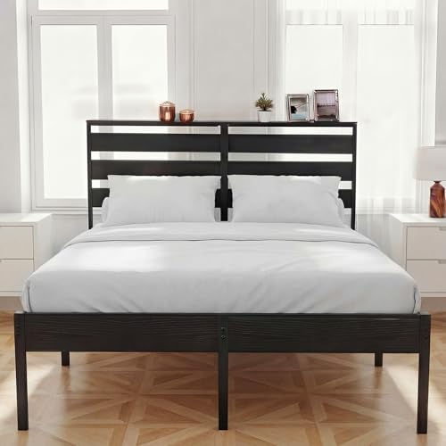 OSLIFE Base Cama Matrimonial Metal,18 Pulgadas/45 cm de Altura,Cabecero con Almacenamiento,Espacio de Almacenamiento Debajo de la Cama, cabecera，Hierro Metálico Camas，con Gran Capacidad de Carga