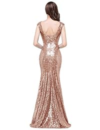 MisShow vestido largo de dama de honor de oro rosa con lentejuelas brillantes para baile de graduación