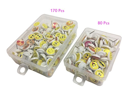 Emoji Push Pins Smiley Face Thumb Tacks Colorful 80/170 Pcs Set with Box (80pcs)
