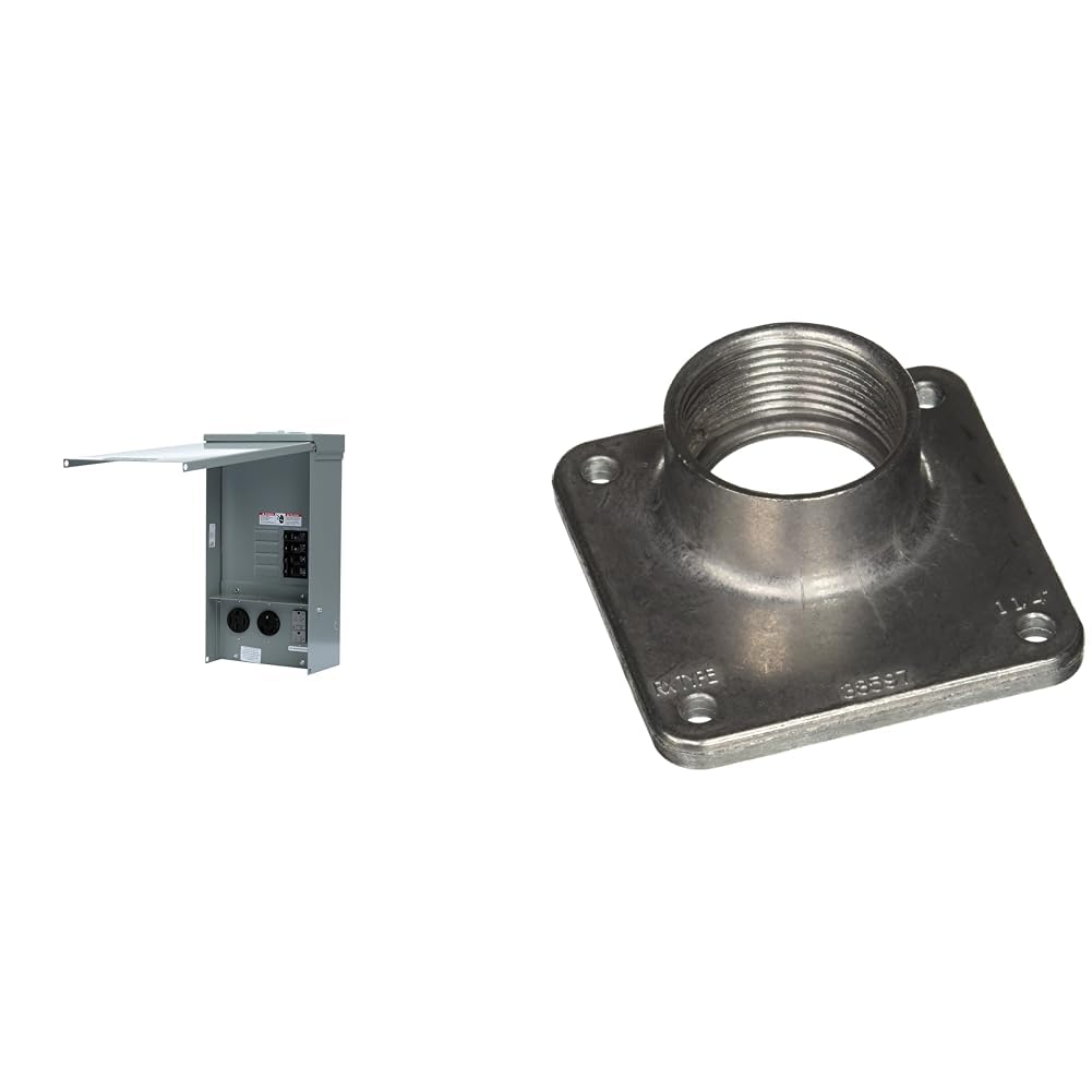 Siemens TL137US Talon Temporary Power Outlet Panel with a 20, 30, and 50-Amp Receptacle Installed, Unmetered Gray & EC38597 Type Rx Conduit Hub, 1-1/4 in, Aluminum, 1-1/4" Image