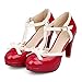 Lucksender Fashion T Strap Bows Womens Platform High Heel Pumps Shoes 8B(M) US Red