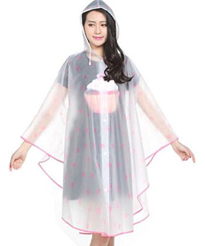 Women Fashion EVA Hiking Raincoat Travel Rain Cape Poncho (Transparent-pink)